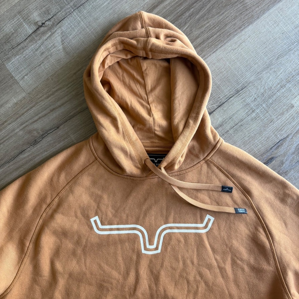 Kimes Ranch Mens Brown Longhorn Logo Raglan Hoodie Sweatshirt Large